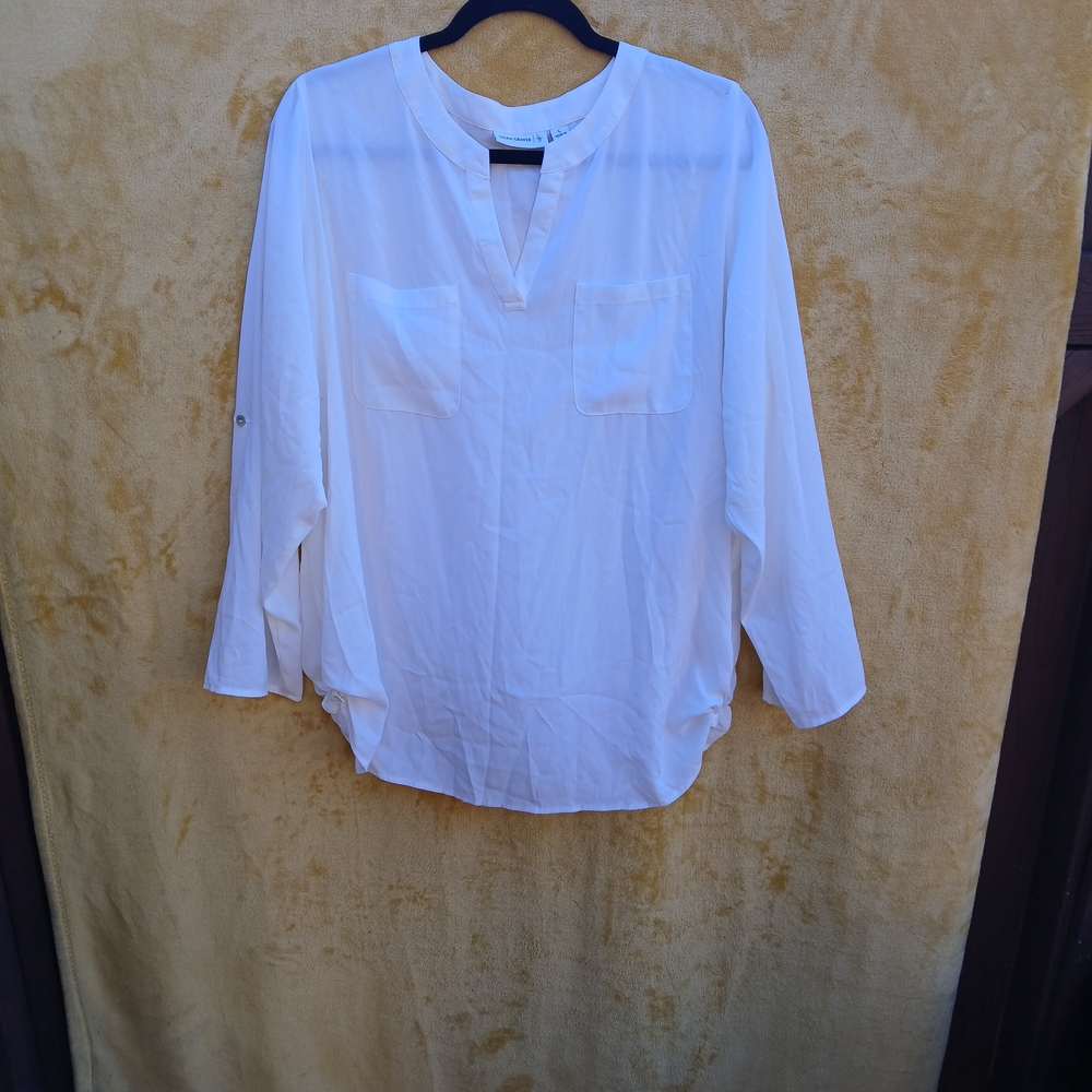 Susan Graver White Casual Button Down Shirt